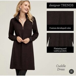 Cabi Cuddle Sweater Dress Size S‎ Black Burgundy Long Sleeve Collared Preppy